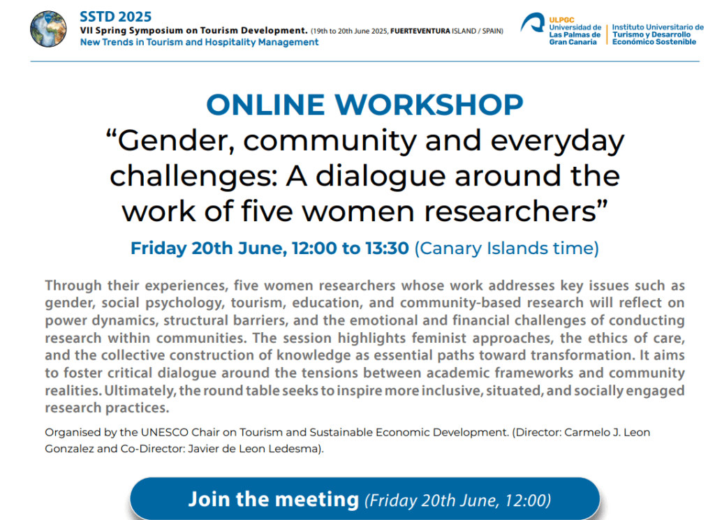WORKSHOP ONLINE “Gender, community and everyday challenges: A dialogue around the work of five women researchers”